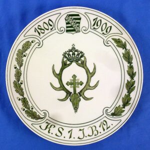 Large Royal Saxon 1st Rifle Battalion Meissen Porcelain 1809-1909 Plate