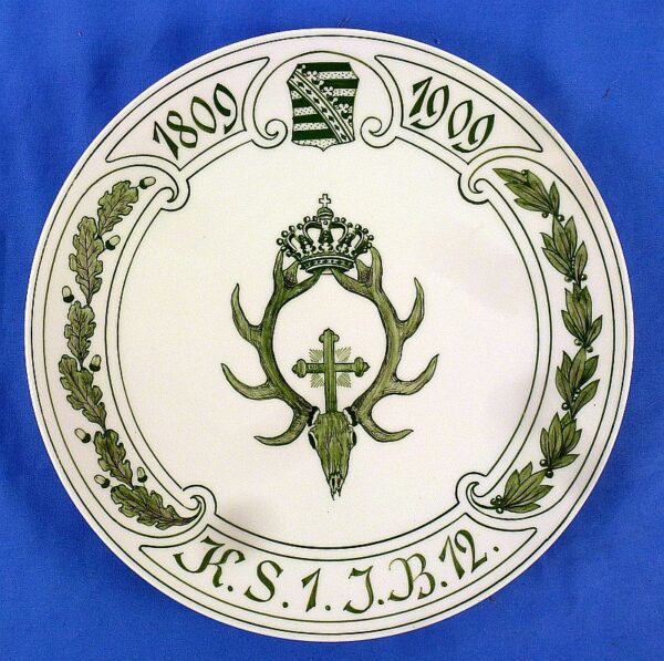 Large Royal Saxon 1st Rifle Battalion Meissen Porcelain 1809-1909 Plate