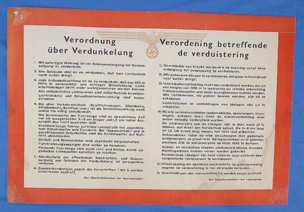 Third Reich Poster with Blackout Regulations for Occupied Holland