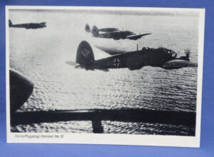 WWII German Postcard Heinkel 111 Bombers Over England