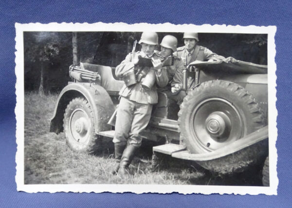 WWII German Photograph Soldiers & 830R Kubelwagen 3-1/2 x 2-1/2"