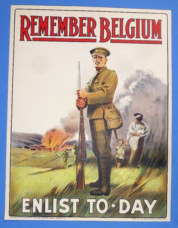 WWI British Recruiting Poster: "Remember Belgium"