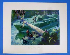 Large WWII Electric Boat Company U.S. Navy Combat Action Print: "The 'Green Daron's' Lair"