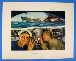 Large WWII Electric Boat Company U.S. Navy Combat Action Print: "Revenge in the Pacific"
