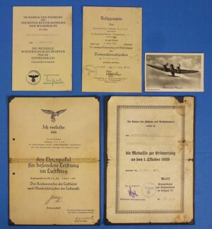 Luftwaffe Documents and Autograph Group with an Ehrenpokal Honor Goblet Award Document