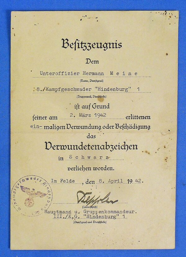 Luftwaffe Documents and Autograph Group with an Ehrenpokal Honor Goblet Award Document - Image 4