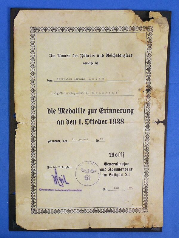 Luftwaffe Documents and Autograph Group with an Ehrenpokal Honor Goblet Award Document - Image 5