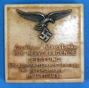Non Portable Luftwaffe Award from the Commanding General of Luftgau XI