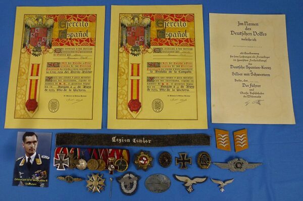 Luftwaffe Legion Condor Observer Medals and Documents Group with Spanish Cross in Silver