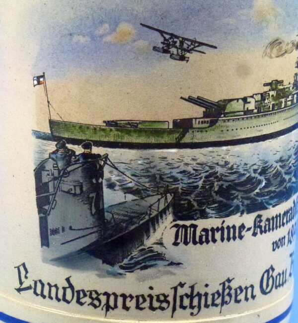 1940 Gau Bayern State Shooting Prize Stein with a U-Boat and the German Cruiser Graf Spee - Image 2