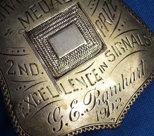 Named 1902 U.S. Army Signal Corps "Excellence in Signals" Second Prize Silver Badge - Image 3