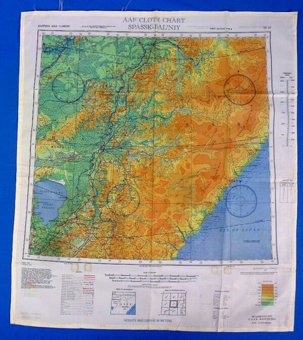 WWII Army Air Force Silk Escape Map of Harbin, China and Spassk-Dal'Niy, Soviet Union