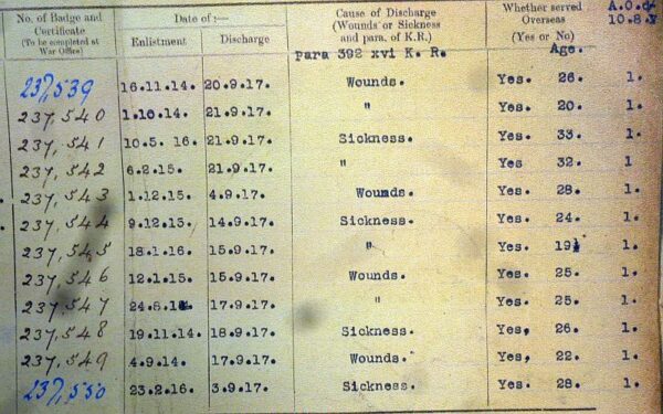 Identified Numbered British WWI Honorable Discharge for Wounds Badge - Image 6