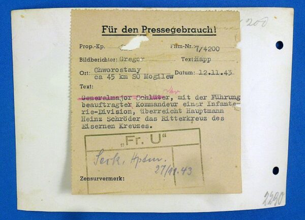 Official WWII German Photograph: Hauptmann Heinz Schroder Receives the Knight’s Cross - Image 2