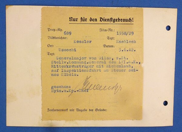 Official WWII German Photograph: Knight's Cross with Oak Leaves Holder Generalmajor Werner Von Gilsa - Image 2