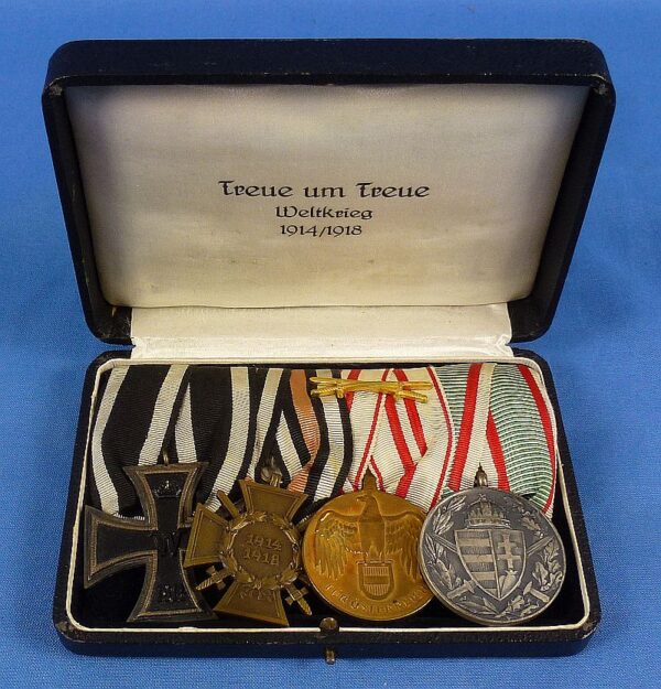 Cased Imperial German 4 Place Medals Bar with Ribbon Bars and Miniatures - Image 6