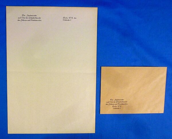 Stationary and Envelope of Otto Meissner as Minister of State and Chief of the Presidential Chancellery of the Fuhrer and Reich Chancellor