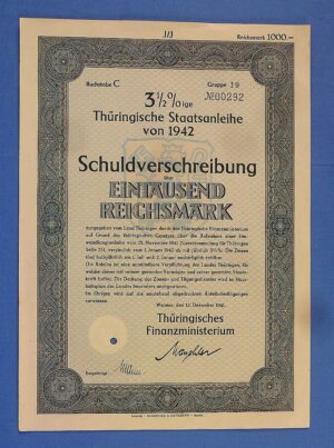 1941 Third Reich 1,000 Mark Government Bond