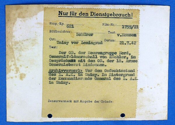 Official WWII German Photograph: Field Marshal Georg Von Kuchler and Generaloberst Georg Lindemann - Image 3