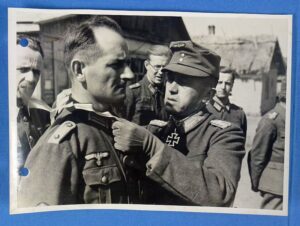 Official WWII German Photograph: Generalleutnant Ernst Rupp Presents the Knight's Cross to Oberleutnant Jacobs