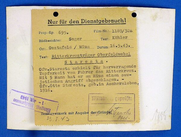 Official WWII German Photograph: Oberfeldwebel Otto Starosta Receives the Knight's Cross - Image 2