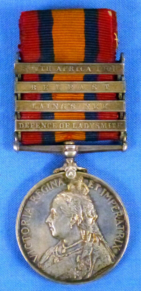 British Queen's South Africa Medal with Bars "South Africa 1901"; Belfast"; "Laing's Neck"; and "Defence of Ladysmith"