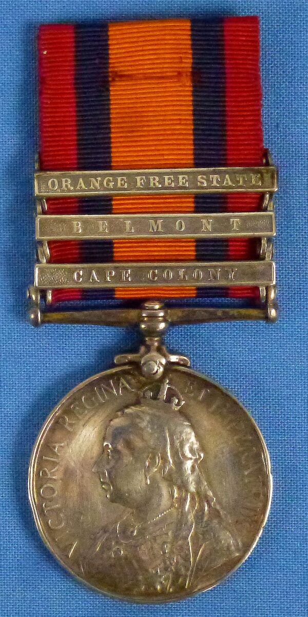 British Queen's South Africa Medal with Bars "Orange Free State"; "Belmont"; and "Cape Colony"