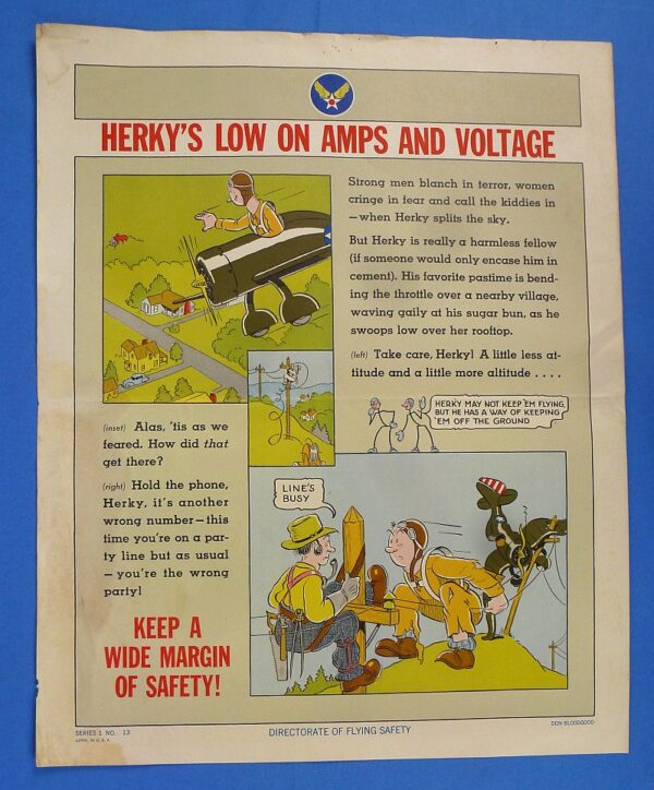 WWII Army Air Force Aviation Safety Poster: "Herky's Low on Amps and Voltage"