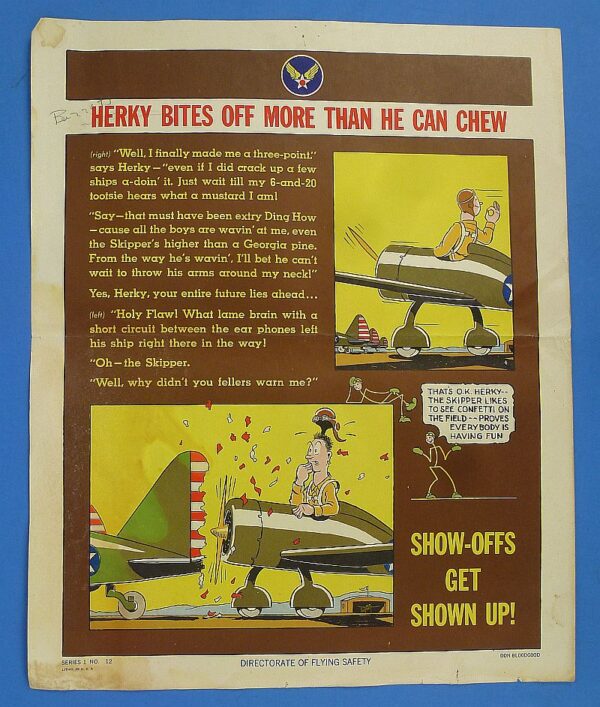 WWII Army Air Force Aviation Safety Poster: “Herky Bites Off More Than He Can Chew"
