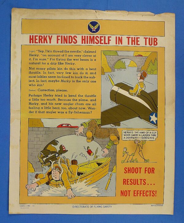 WWII Army Air Force Aviation Safety Poster: “Herky Finds Himself in the Tub"