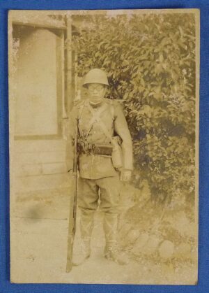 WWII Photograph of a Japanese Infantryman with Rifle and Full Combat Gear