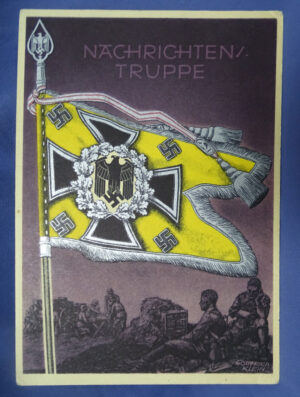 WWII German Signal Troops Standard Flag Postcard 4-1/8 X 5-3/4"