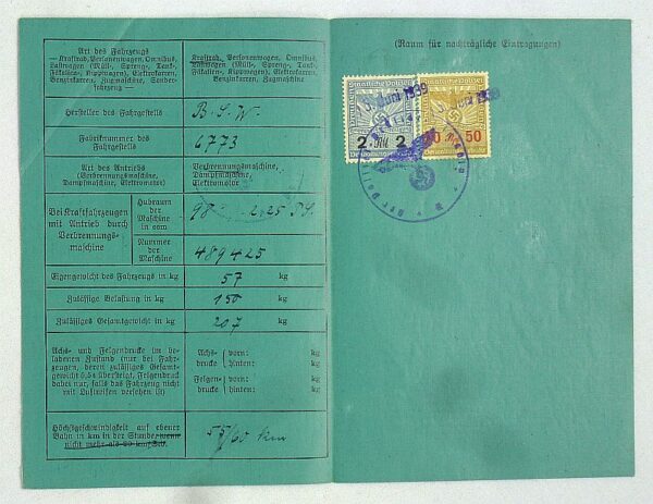 Third Reich Motor Vehicle Registration Document - Image 2