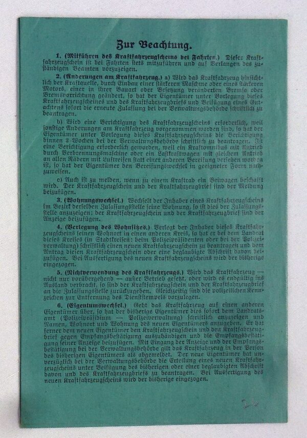 Third Reich Motor Vehicle Registration Document - Image 3