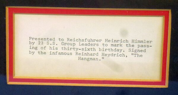 Large 1936 Birthday Presentation Document to Heinrich Himmler Signed by Reinhard Heydrich - Image 5
