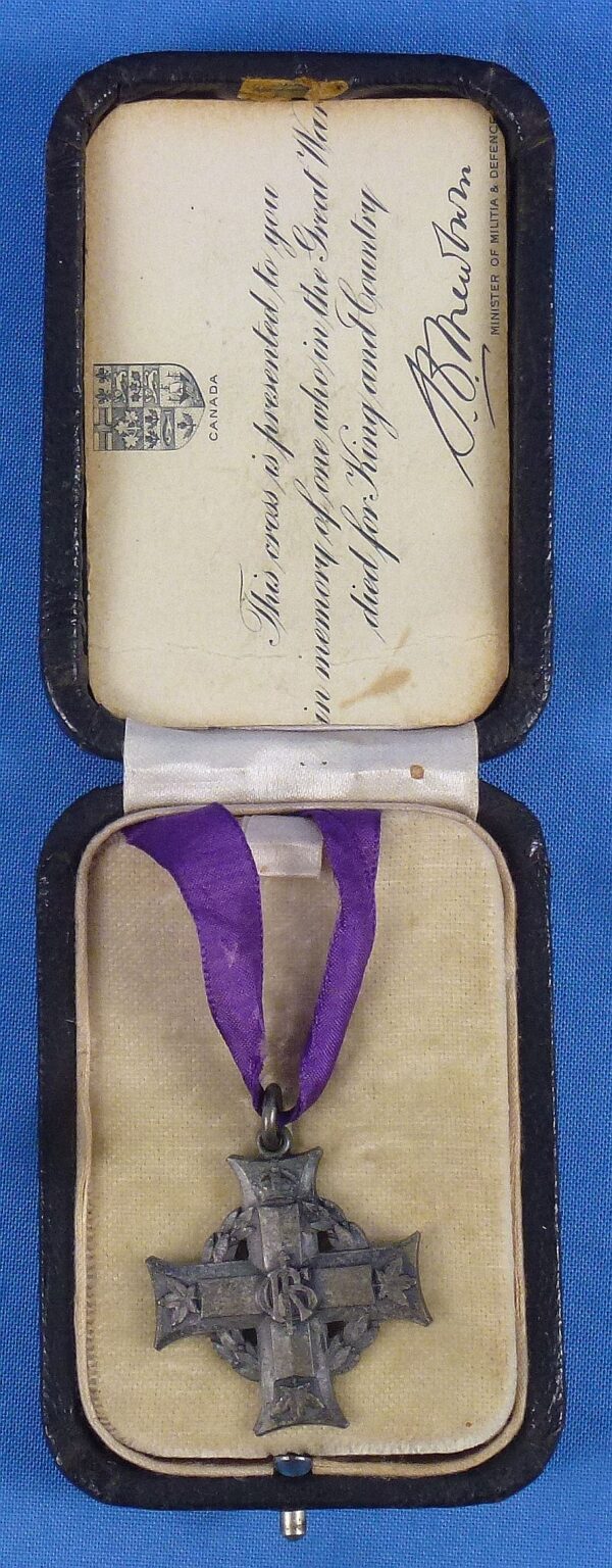 Cased WWI Canadian Memorial Cross Decoration