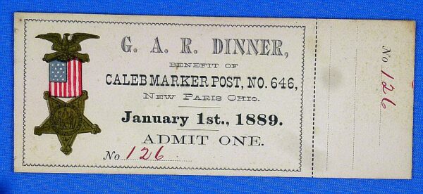 1889 GAR Ohio Post Dinner Ticket