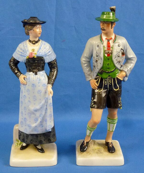 A Pair of SS Allach Porcelain "Bavarian Peasants" Figurines