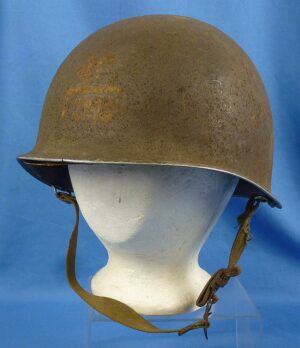WWII Front Seam Swivel Bale M1 Helmet with Unit Markings