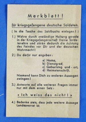 WWII Allied Propaganda Leaflet Instruction Sheet for German Soldiers to Become Prisoners of War
