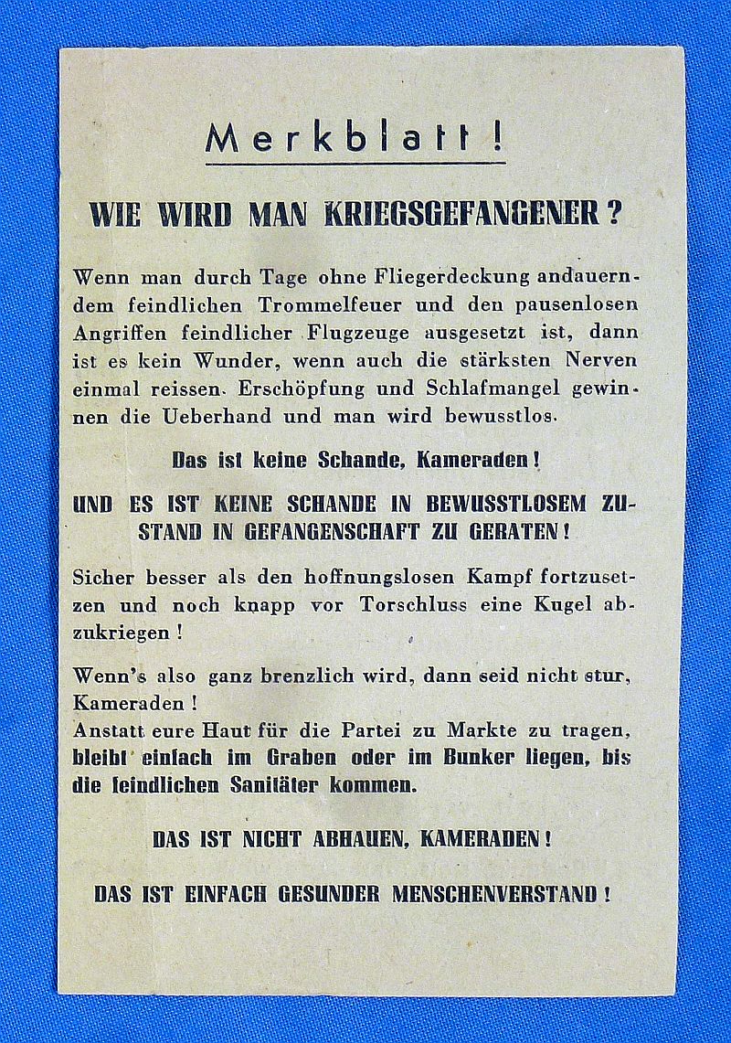 WWII Allied Propaganda Leaflet Instruction Sheet for German Soldiers to Become Prisoners of War - Image 2