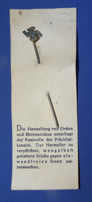 WWII German Swastika Stickpin On Maker's Card