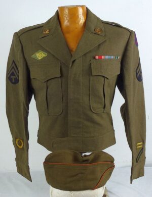 Named WWII Third Army Ordnance Technical Corporal Ike Jacket with Overseas Cap