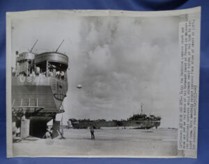 WWII Associated Press Photo American Landing Craft High & Dry Normandy Beach 8 x 10"