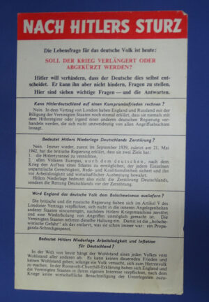 WWII Allied Propaganda Leaflet "NACH HITLERS STURZ" 5 1/4 x 8 1/2"