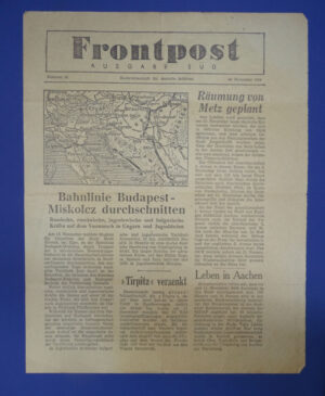 WWII News Paper Format "Frontpost" 14 Nov 1944 Leaflet /  8 x 10"