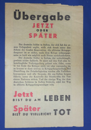WWII Propaganda Leaflet "Surrender Now or Later" Dropped on Germans /  5 x 8"
