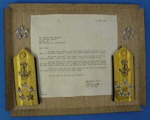 Signed Letter and Rank Insignia of U.S. Navy Fleet Admiral Chester W. Nimitz
