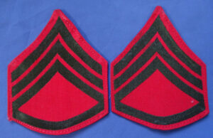 Pair WWII Marine Corps Staff Sergeant Woven Chevrons