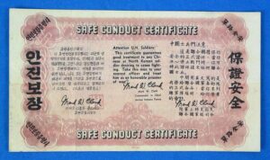 Korean War United Nations Forces Safe Conduct Pass Disguised as North Korean Currency